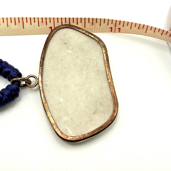Vintage Japanese Blue White Pottery Pendant Necklace Blue Silk Tie Closure - Picture 6 of 7